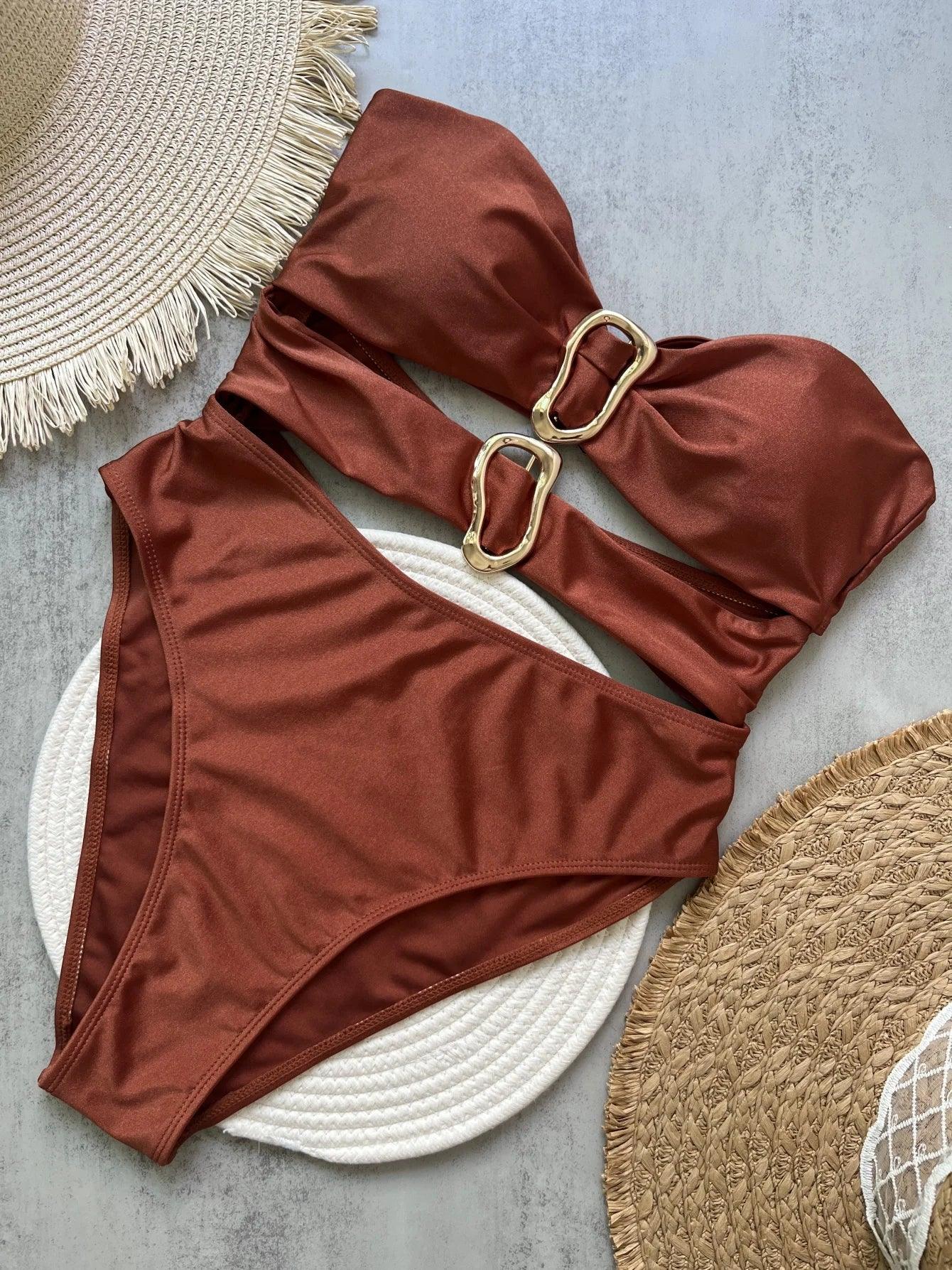 Metal Rings Cut Out Swimwear - Piña Colada