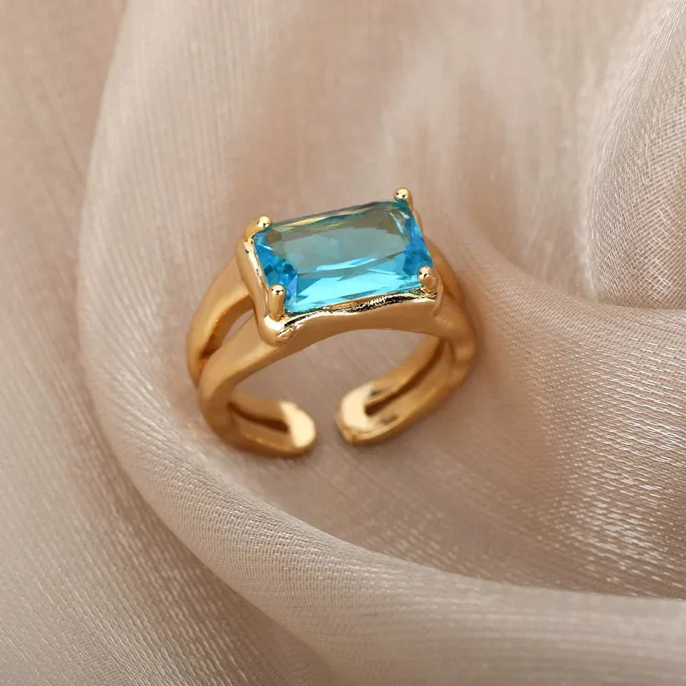 Rings Gold Plated Colorful Stone - Piña Colada