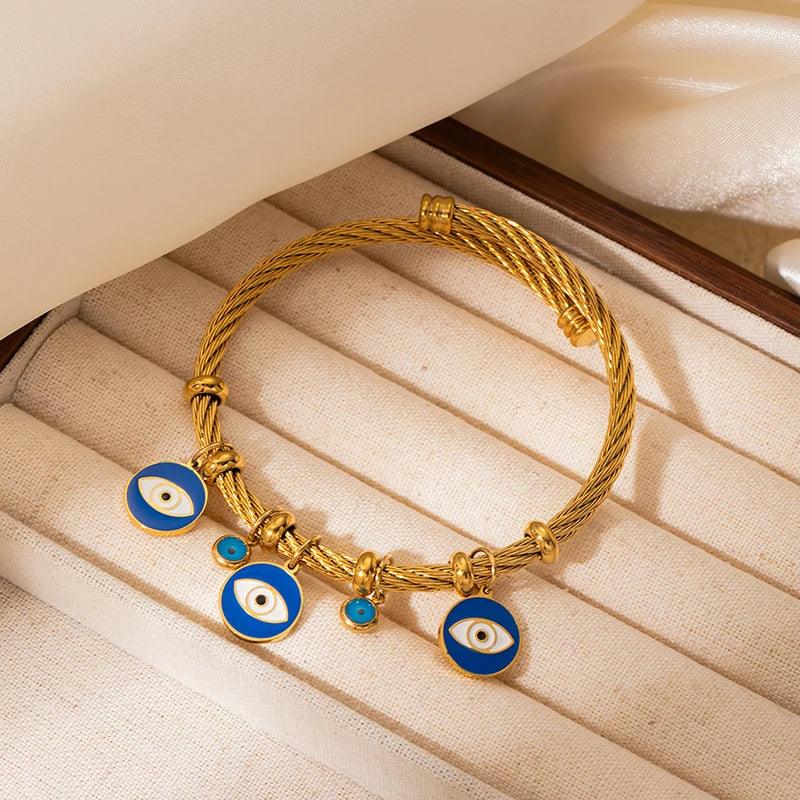 Colorful Eyes & Heart Drip Oil Pendant Bracelet - Piña Colada