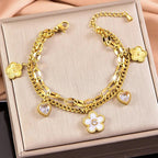 Stainless Steel 2025 New Fashion Jewelry Zircon Seashell Heart Flowers Charm - Piña Colada