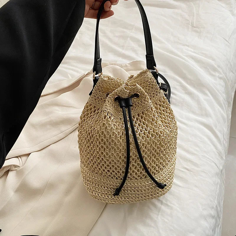 Braided Straw Bucket Bag - Piña Colada