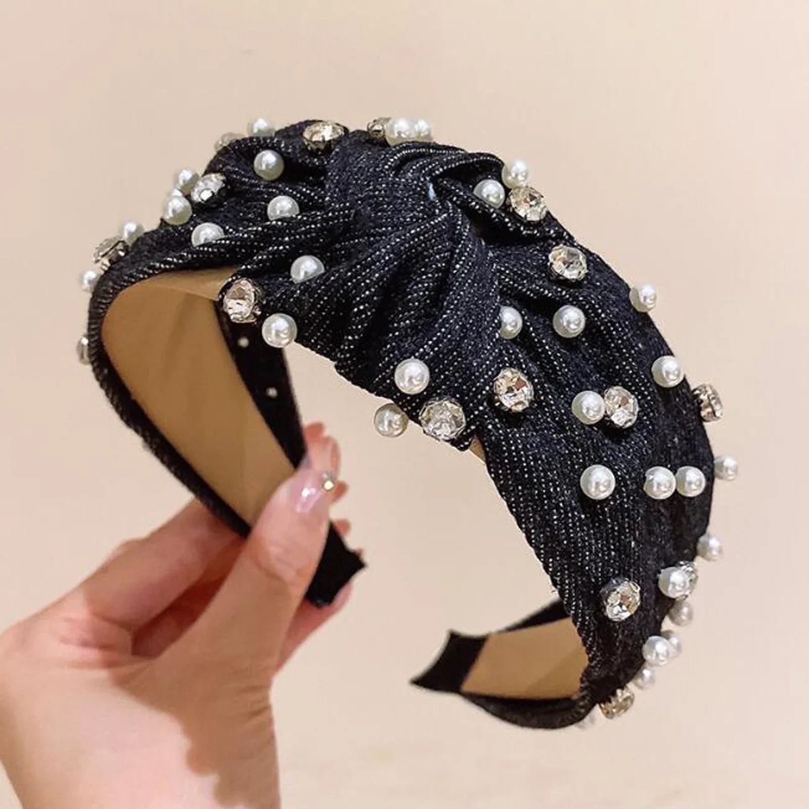 Wide Blue Denim Cross Knotted Headband - Piña Colada