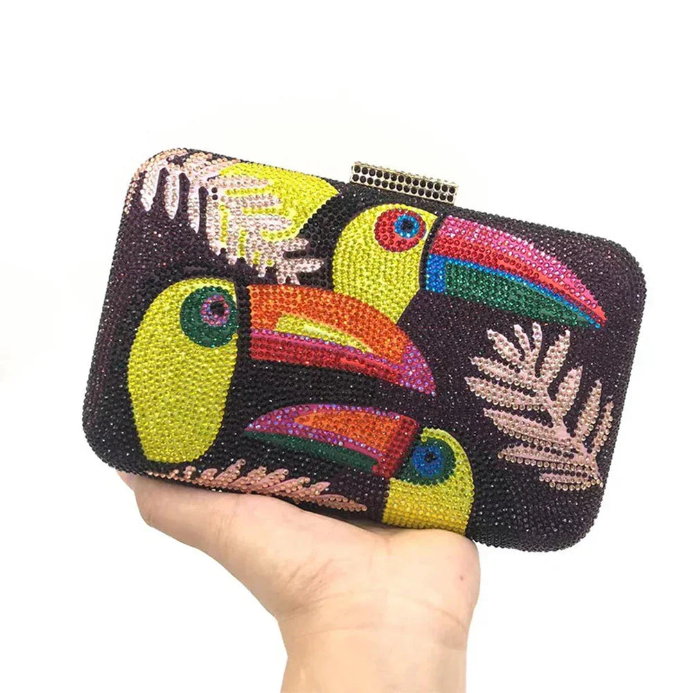 Novelty Toucan Bird Women Crystal Evening Bags Rhinestones - Piña Colada