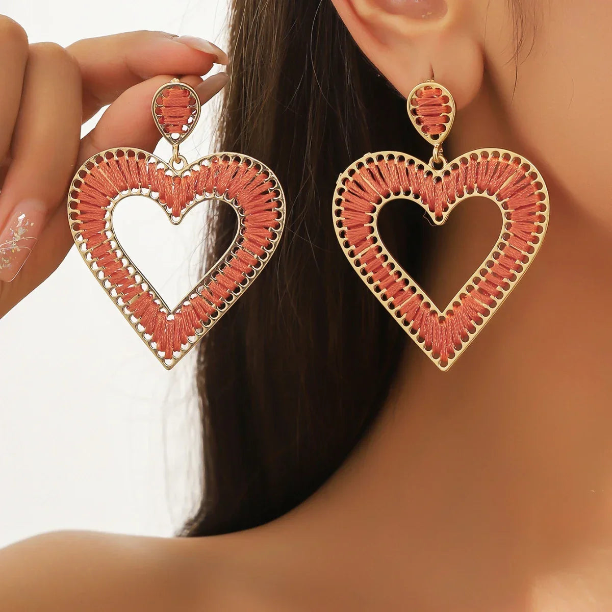 Boho Love Heart Braided Rope Drop Earrings - Piña Colada