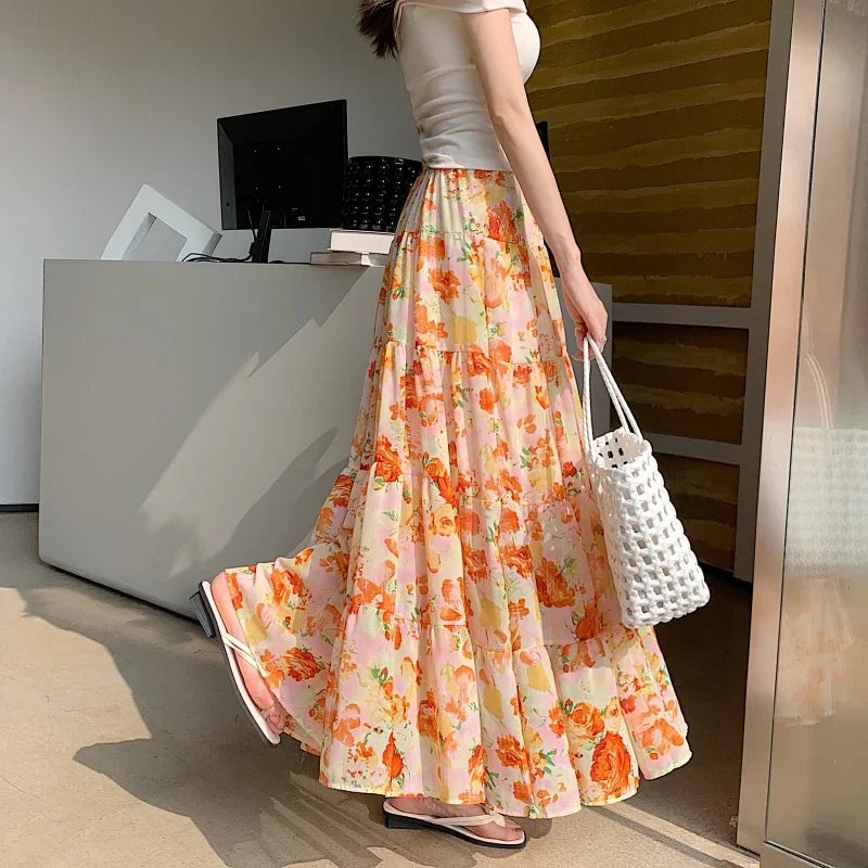 Summer Chiffon Mid-Length Skirt - Piña Colada
