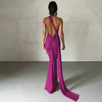 One Shoulder Backless Adjustable Scarf Maxi Dress - Piña Colada