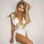 Elegant V-Neck Embroidered Maxi Dress - Piña Colada