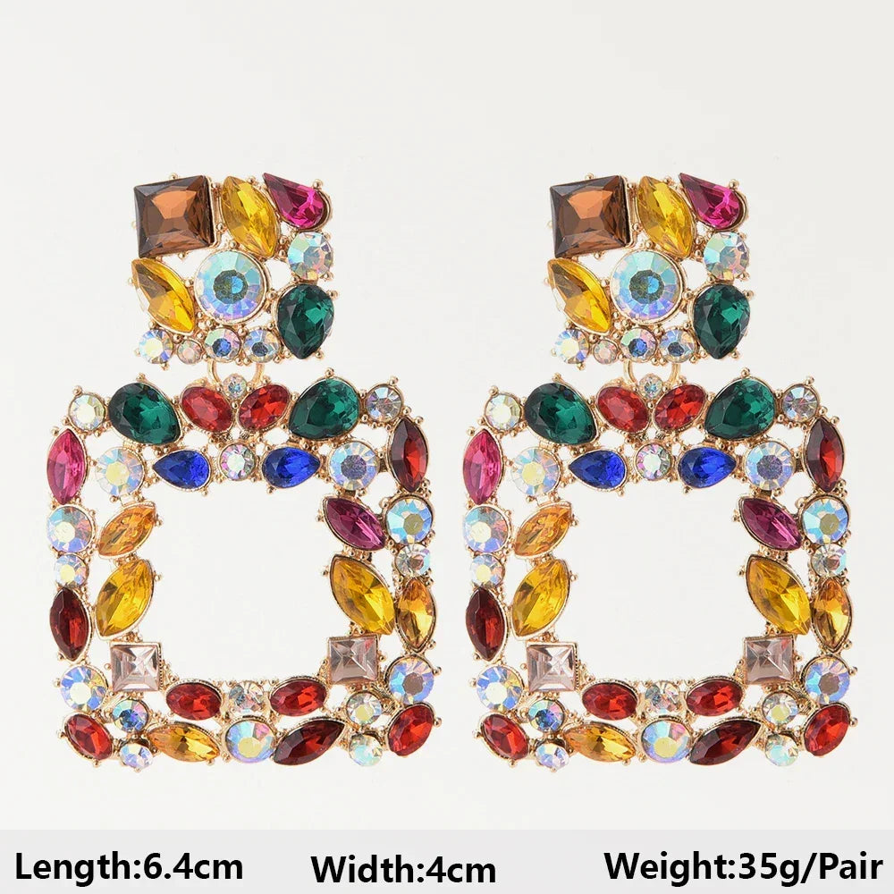 Boho Multicolor Beaded Crystal Dangle Earrings - Piña Colada