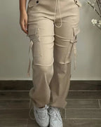 High-Waist Drawstring Cargo Pants – Casual Street Style - Piña Colada