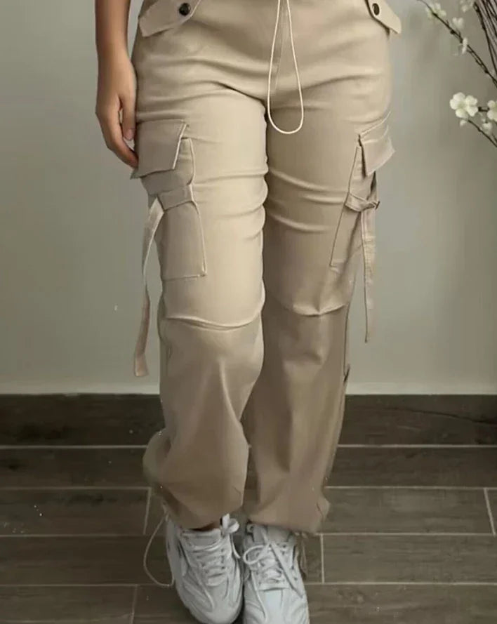 High-Waist Drawstring Cargo Pants – Casual Street Style - Piña Colada