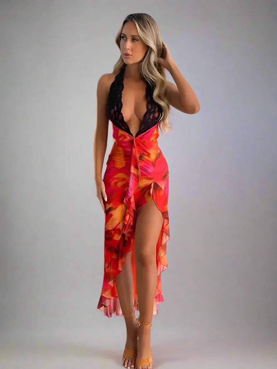 Backless Halter Lace Dress - Piña Colada