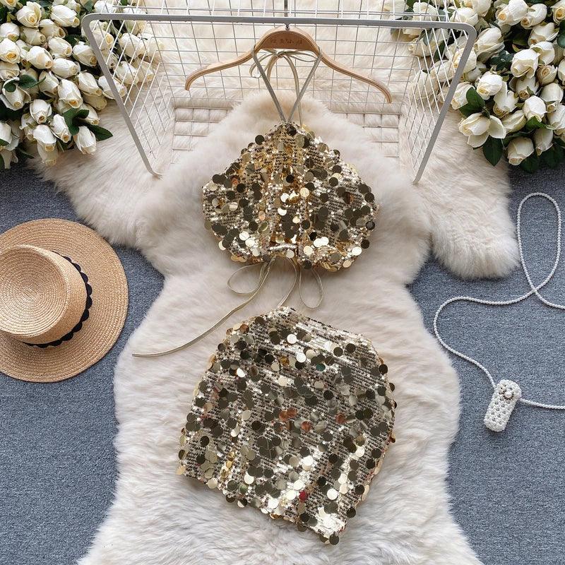 Sequin Top And Skirt Set Sparkly - Piña Colada