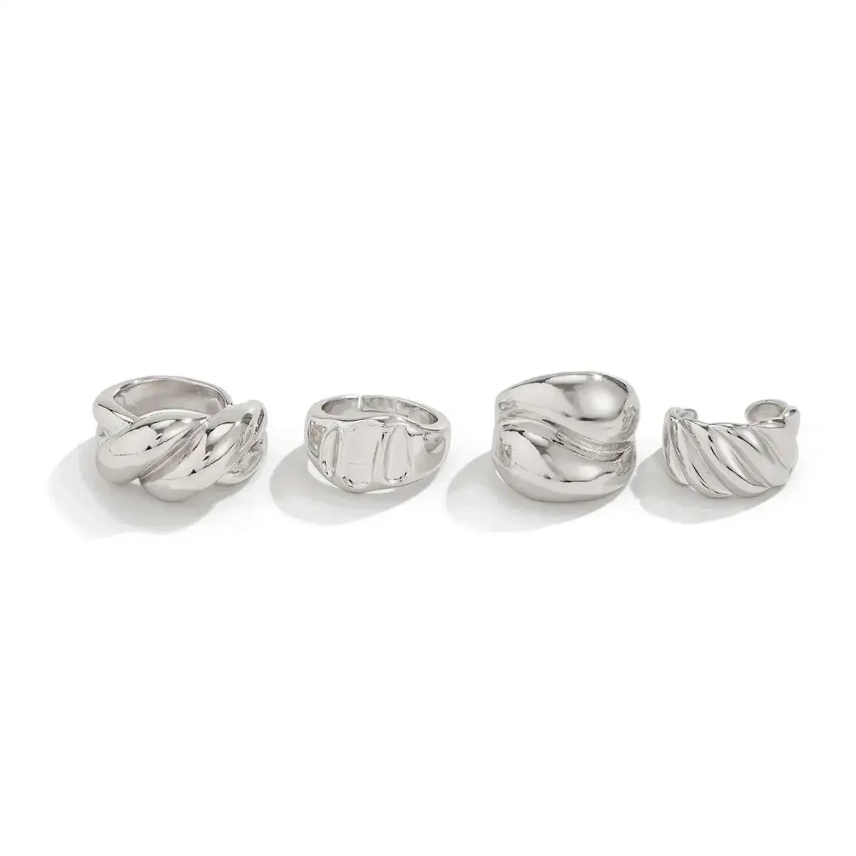 4Pcs/Set Gold Color Wave Open Adjustable Rings - Piña Colada