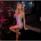 Sequin Square Neck Mini Dress - Piña Colada