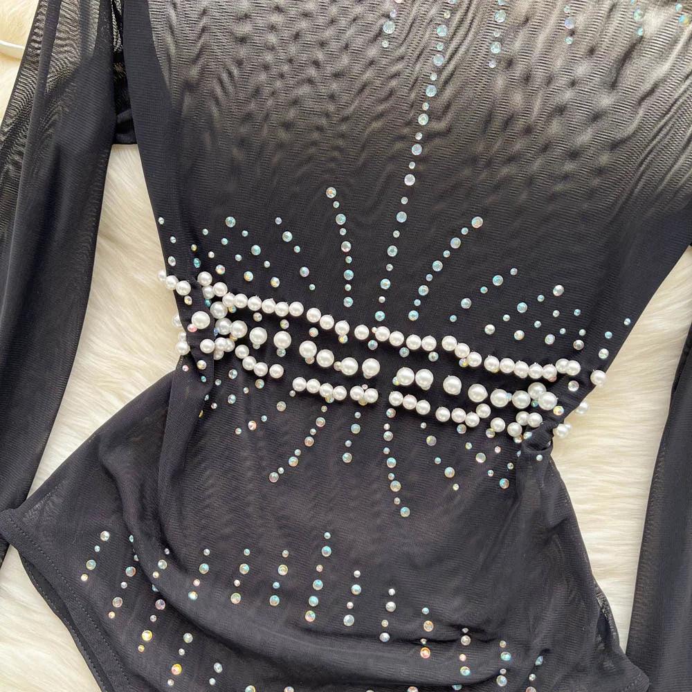 Beaded Mesh Bodysuit - Piña Colada