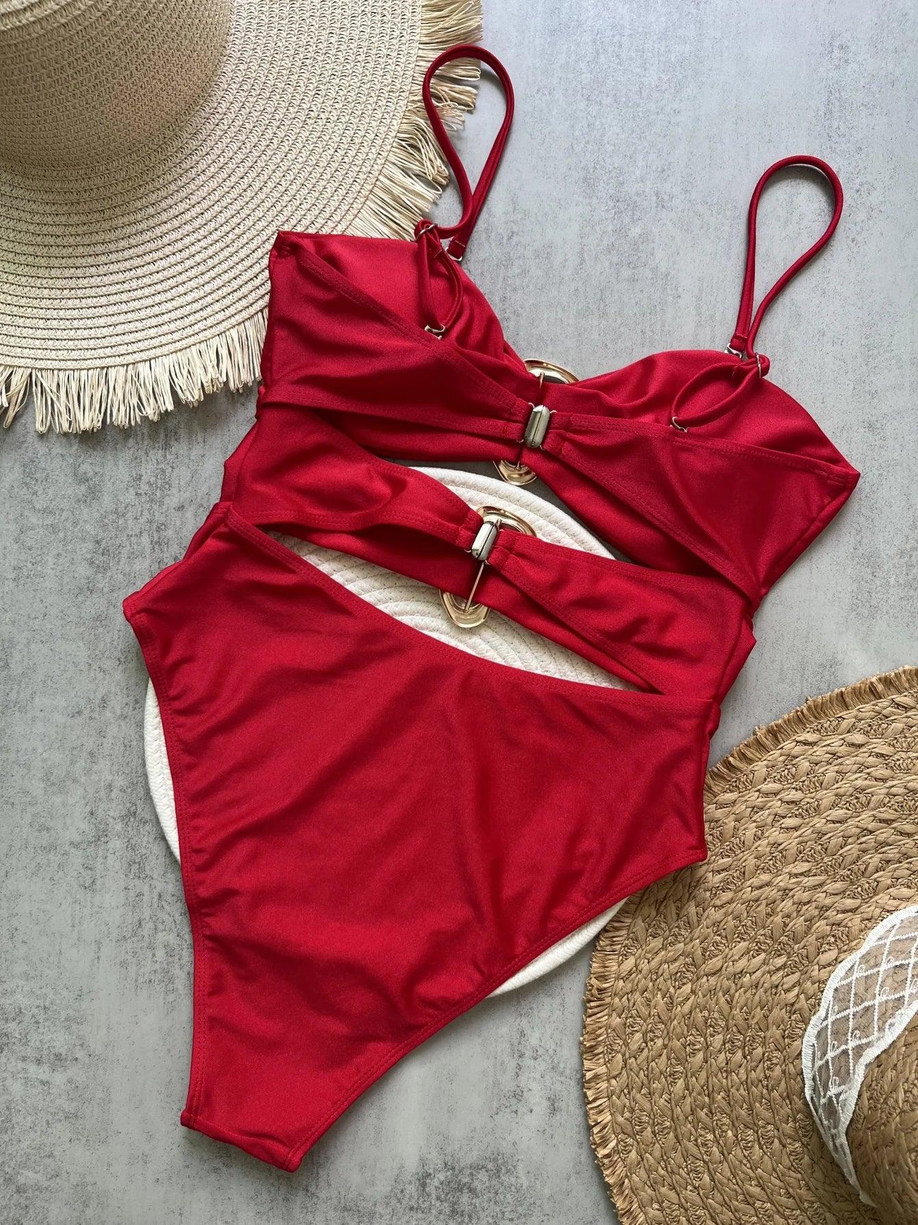 Metal Rings Cut Out Swimwear - Piña Colada