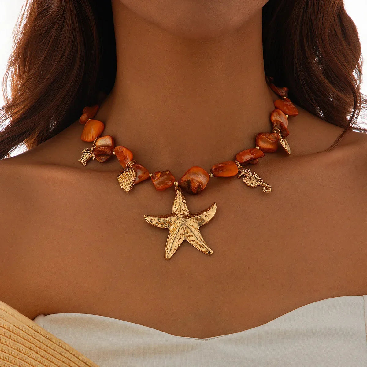 Retro Starfish White Shell Conch Pendant - Piña Colada