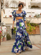 Draped Print V-Neck Maxi Dress – Beachwear Edition - Piña Colada