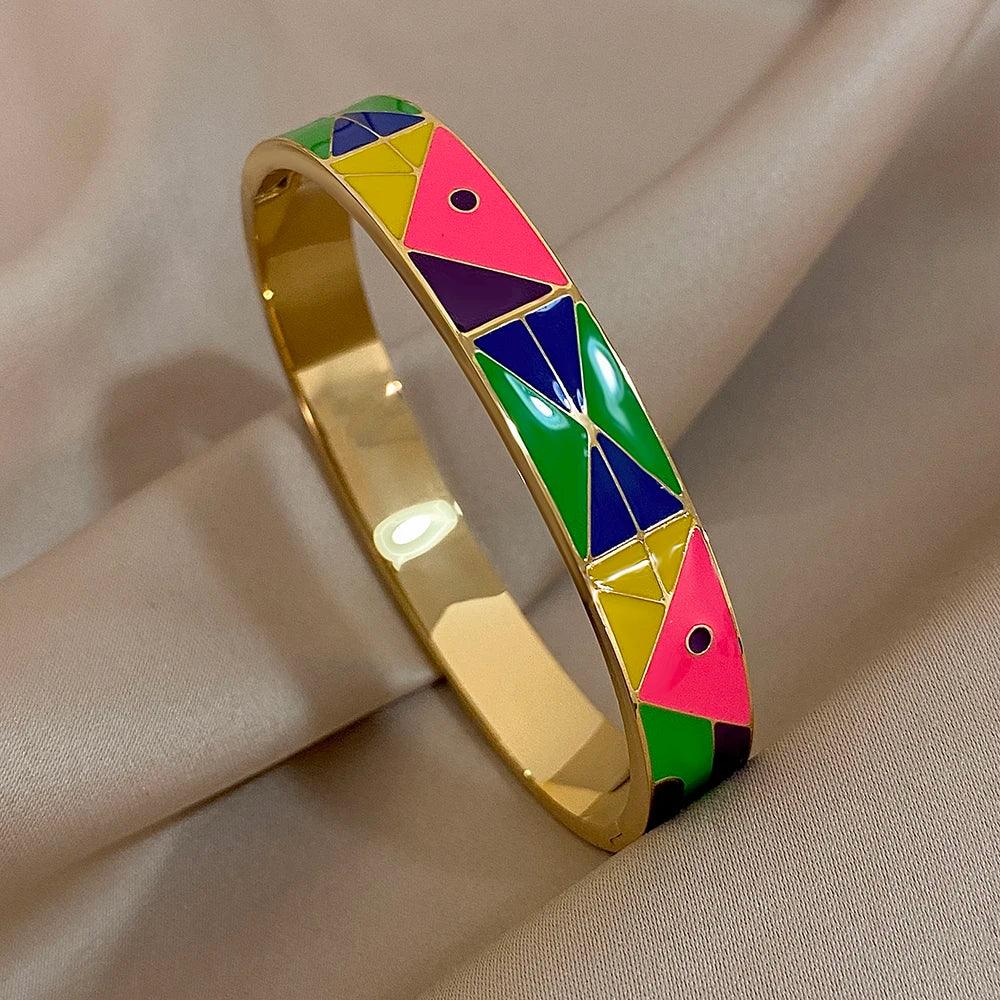 Geometric Pattern Cuff Bracelet - Piña Colada