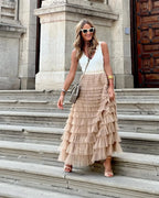 Long Skirt Tulle High Waist Pleated - Piña Colada