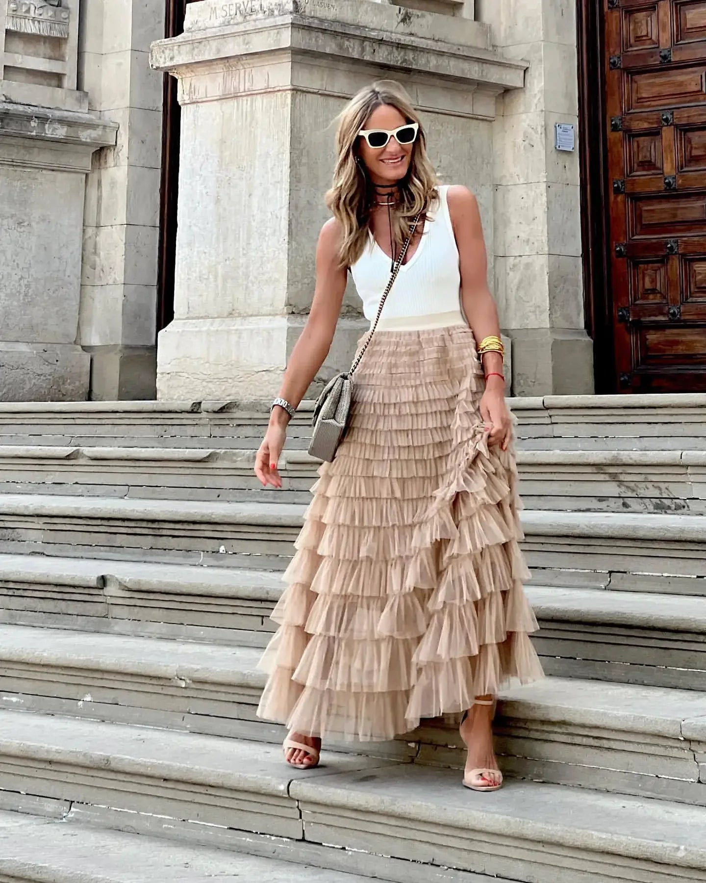 Long Skirt Tulle High Waist Pleated - Piña Colada