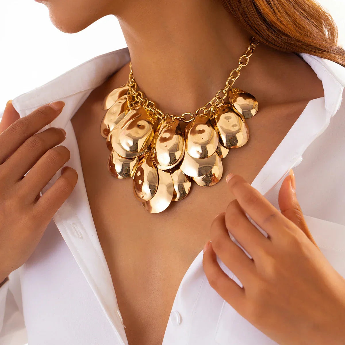 SClassic Gold Color Sequin Long Tassel Necklace - Piña Colada