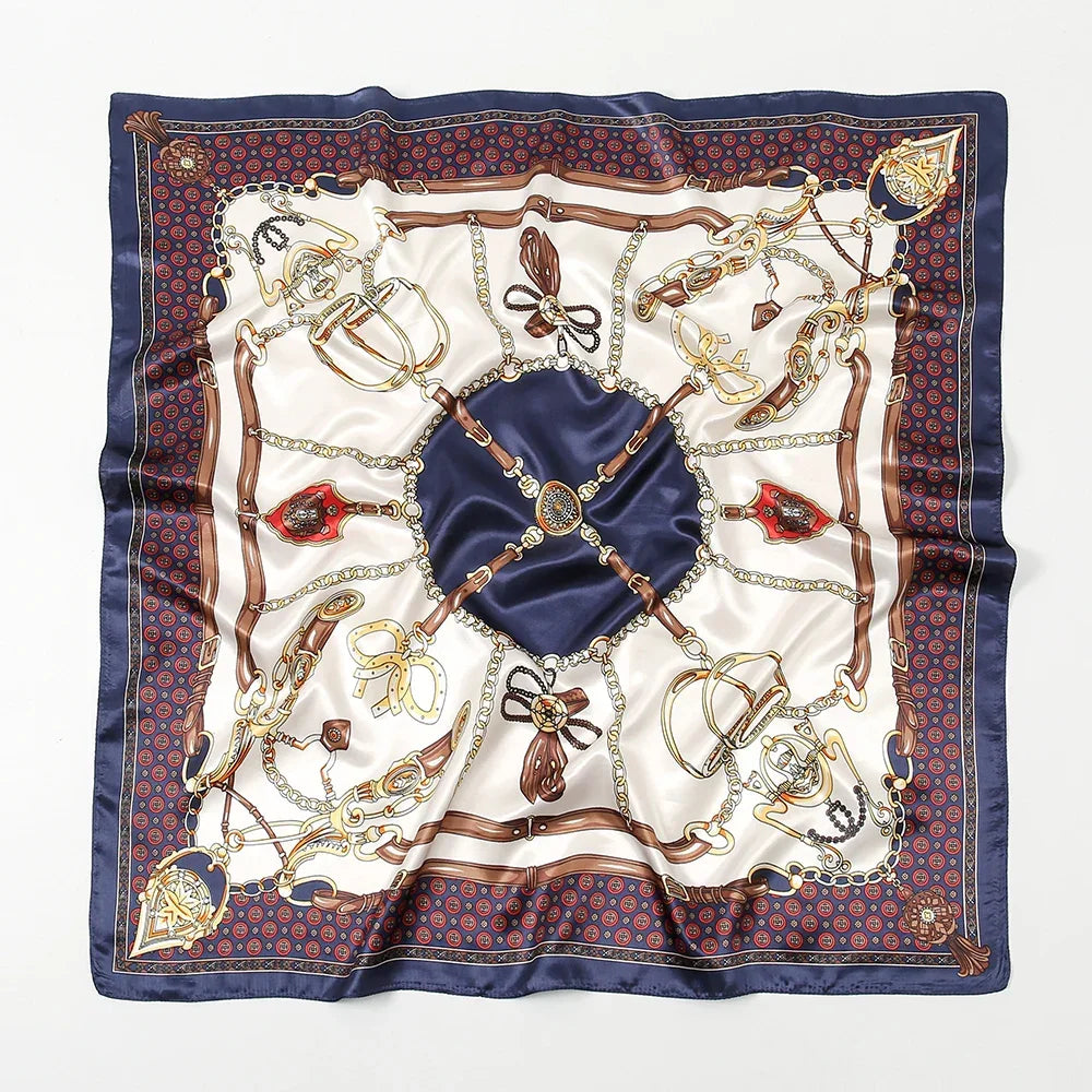 Leopard Print Square Scarf Satin Silk - Piña Colada