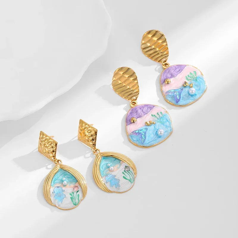 Blue Shell Earrings - Piña Colada