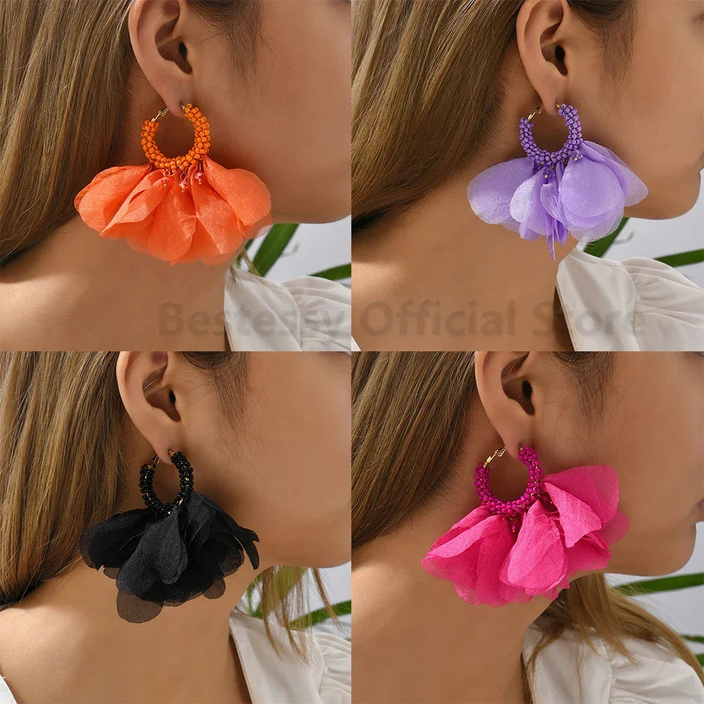 Boho Multicolor Cotton Flower Earrings - Piña Colada