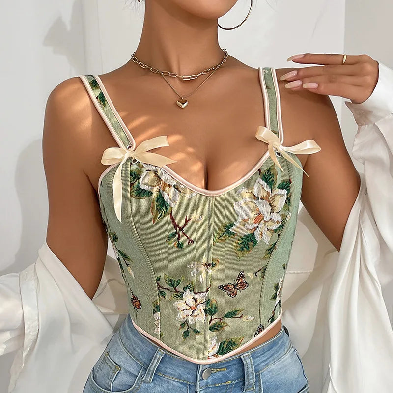 Printed Floral Bustier Top