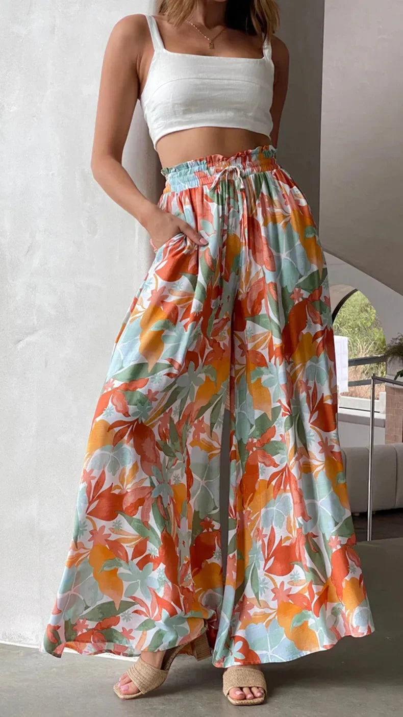 Loose Casual Wide Leg Pants - Piña Colada