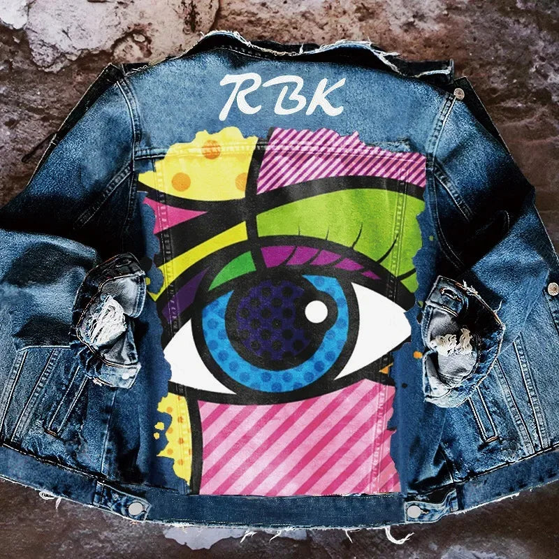 Denim Jacket With Eyes - Piña Colada