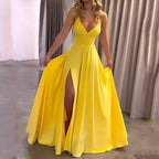 Elegant V-Neck Backless Maxi Dress - Piña Colada