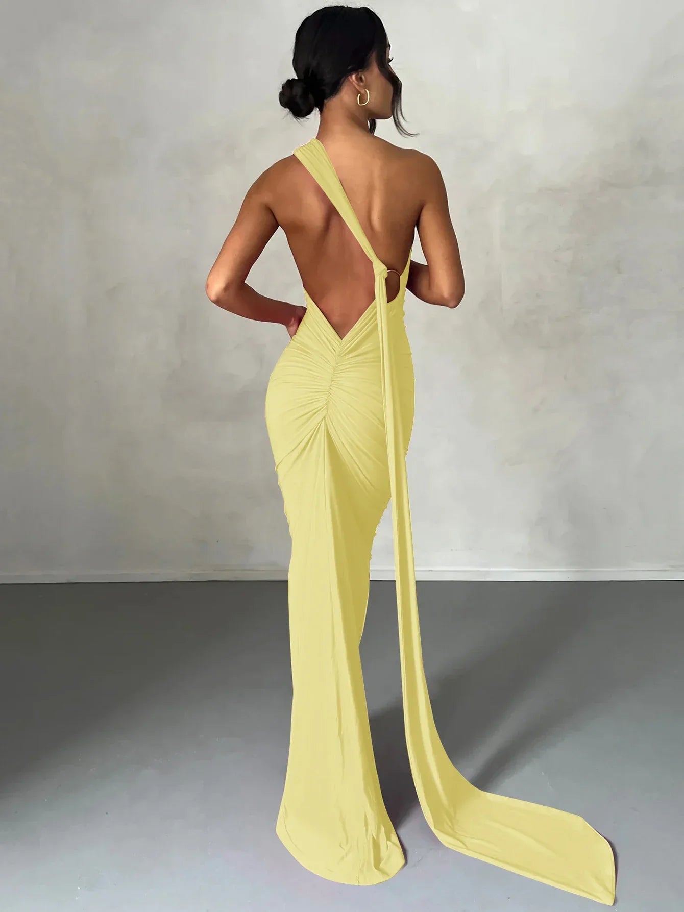 One Shoulder Backless Adjustable Scarf Maxi Dress - Piña Colada