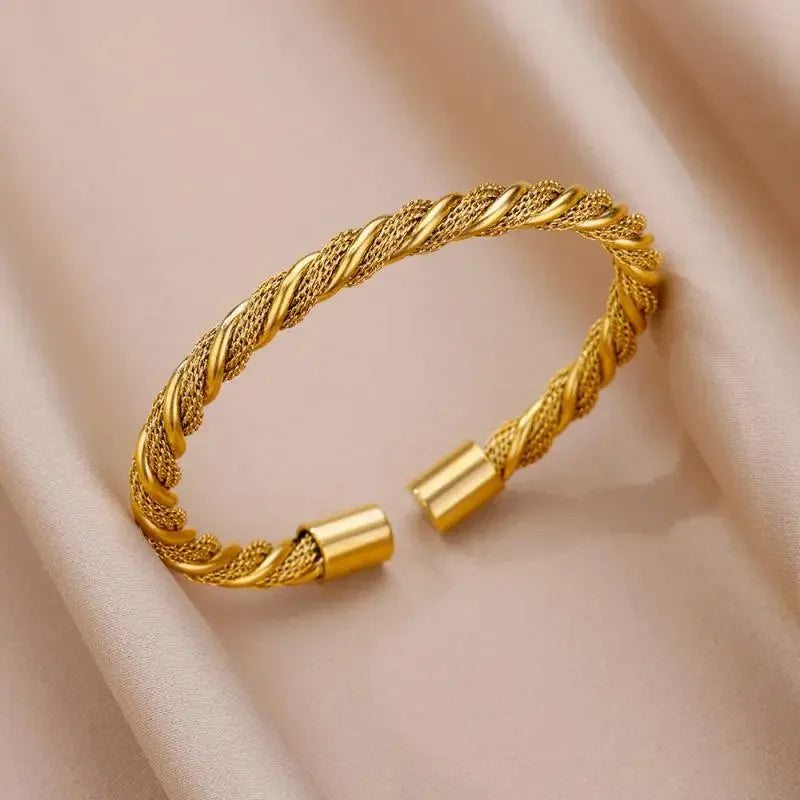 18K Gold-Plated Stainless Steel Cuff Bracelet for Women - Piña Colada