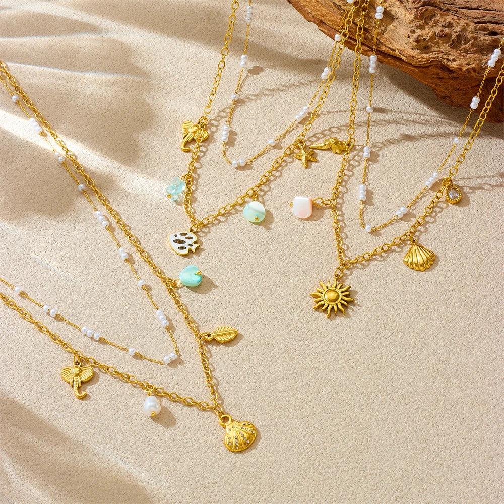 Stainless Steel Pearl Necklace - Piña Colada