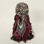Leopard Print Square Scarf Satin Silk - Piña Colada
