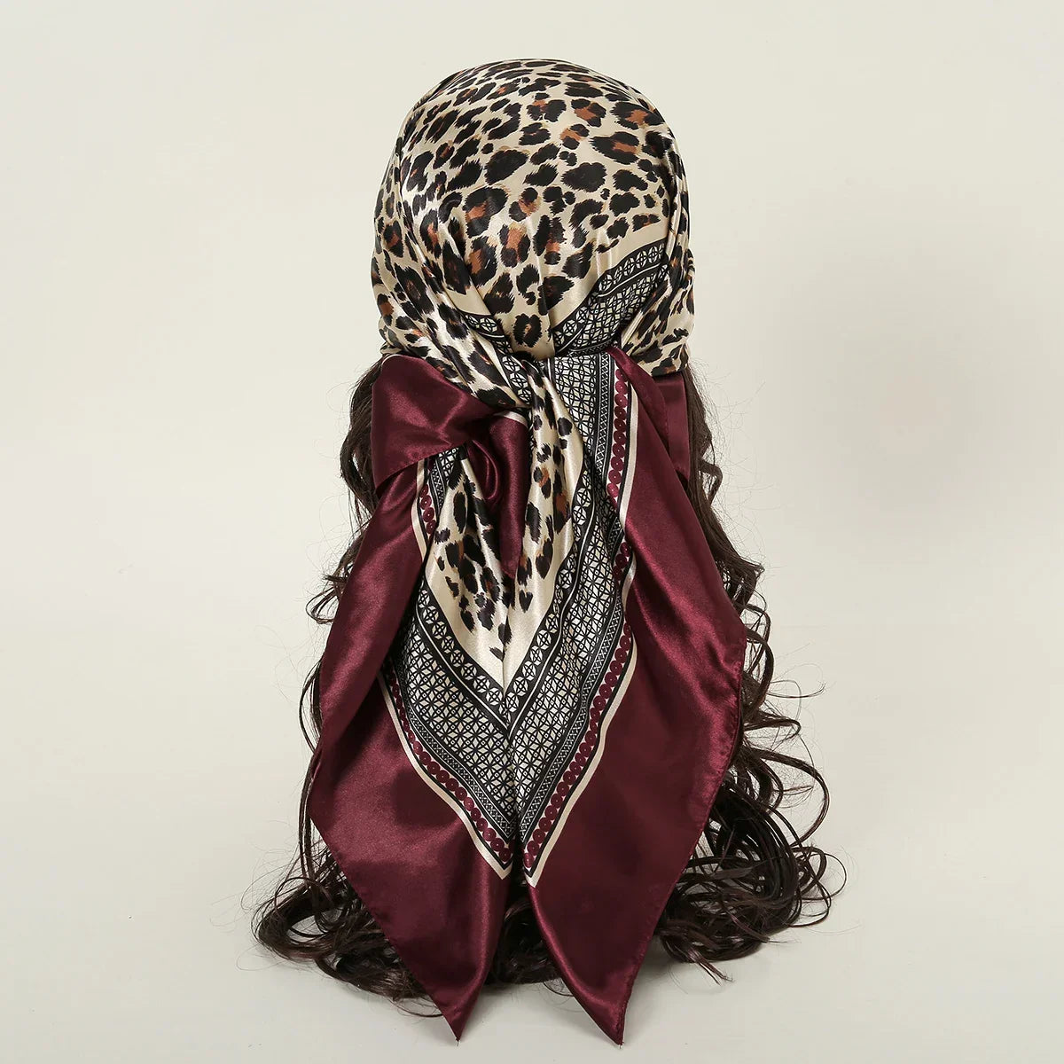 Leopard Print Square Scarf Satin Silk - Piña Colada