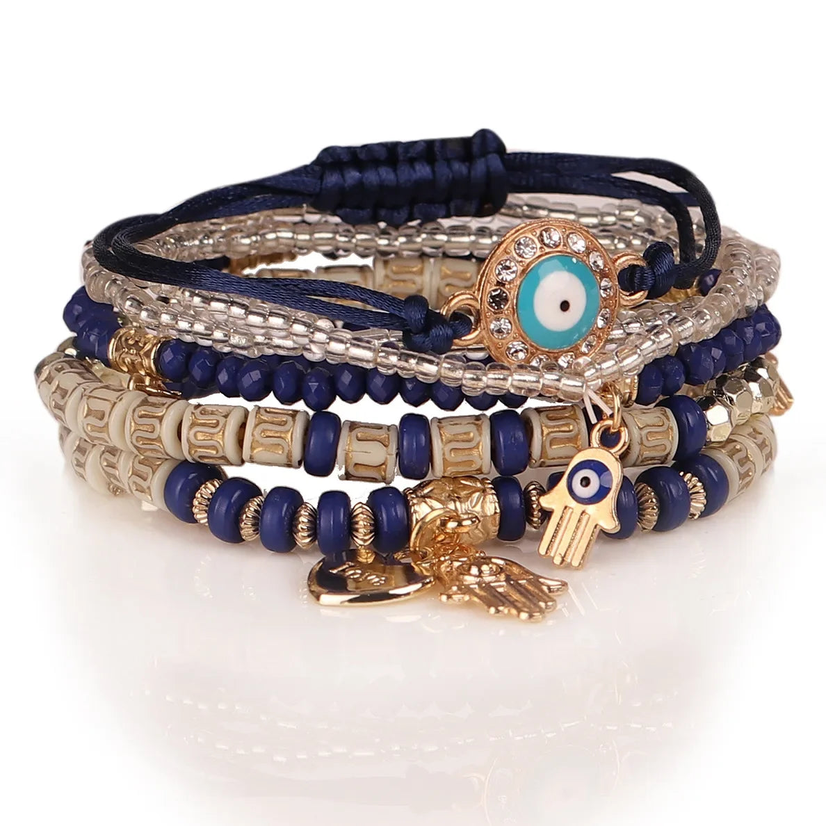 Bohemian Evil Eye Tassel Bracelet Set - Piña Colada