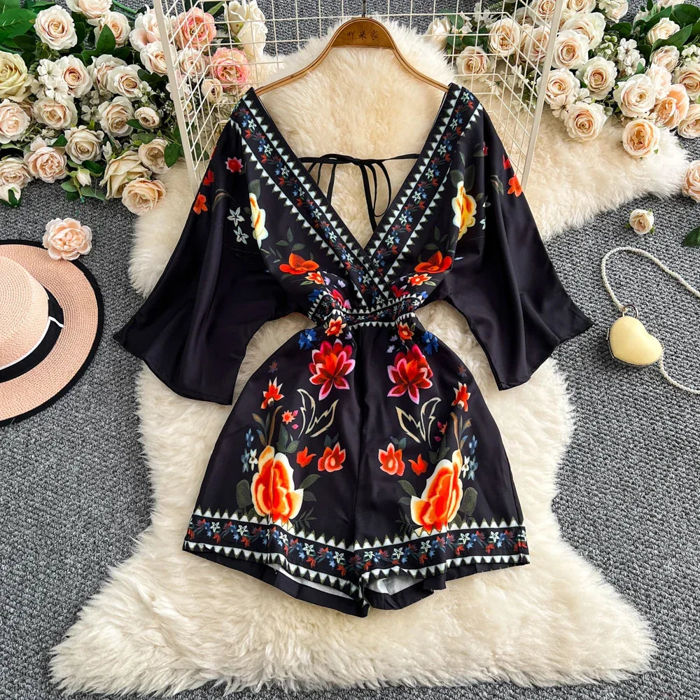 Lace-up Deep V-neck Jumpsuit Women's Summer - Piña Colada