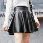 Pleated Faux Leather Knee-Length Skirt – Streetwear Style - Piña Colada
