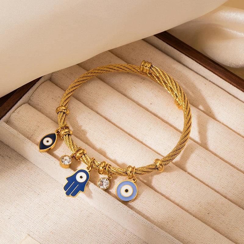 Colorful Eyes & Heart Drip Oil Pendant Bracelet - Piña Colada