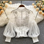 Lace Puff Long Sleeve Blouse Vintage