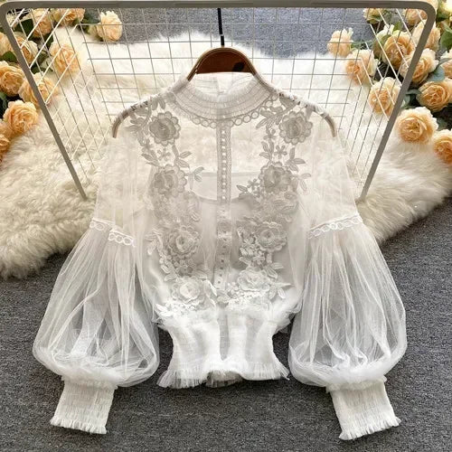 Lace Puff Long Sleeve Blouse Vintage