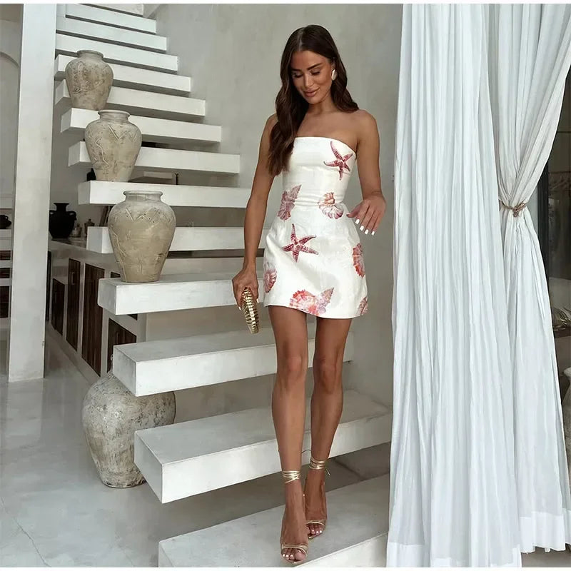 Flower Slim High Waist Mini Dress - Piña Colada
