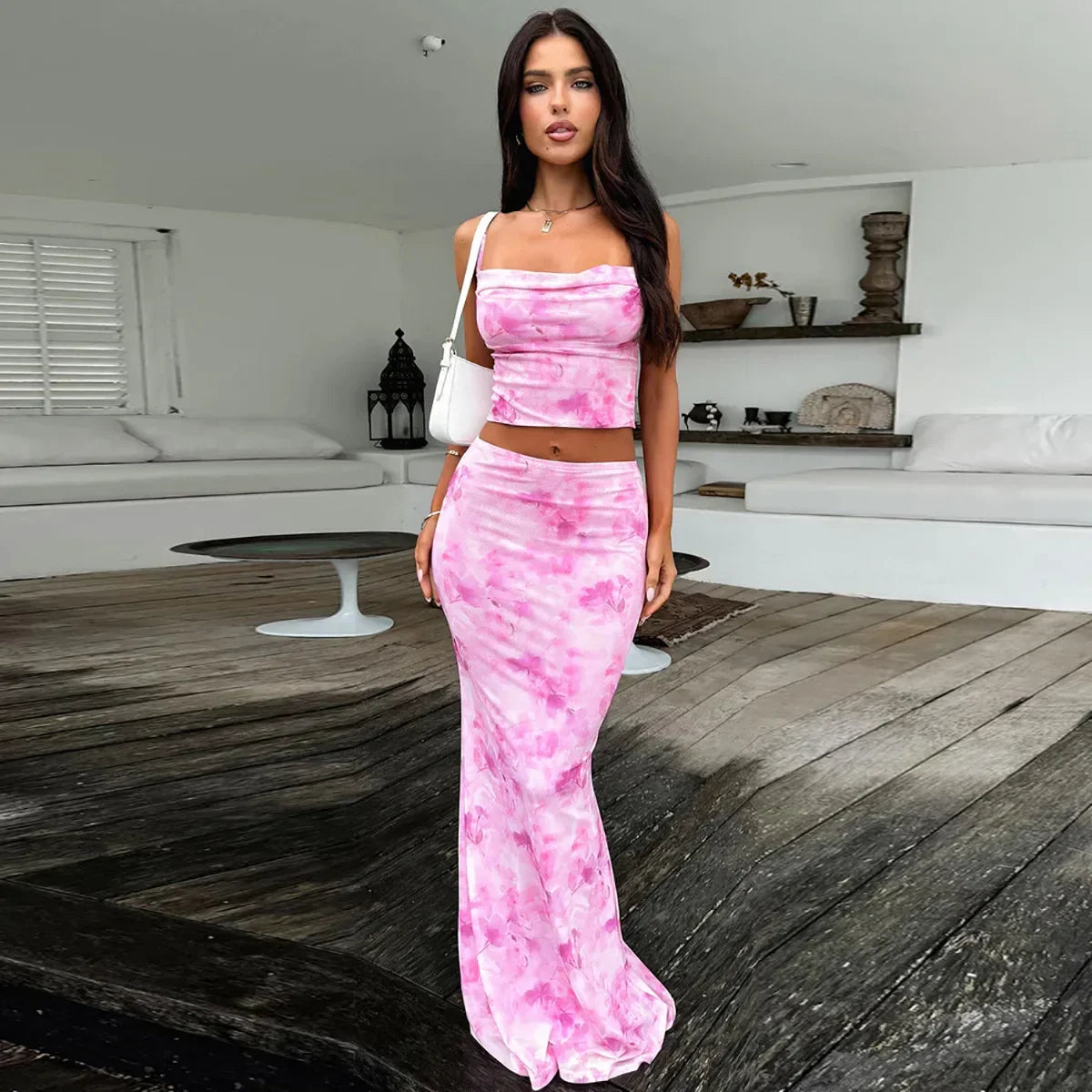 Tie Dye 2-Piece Mermaid Skirt Set – Slash Neck Summer Look - Piña Colada