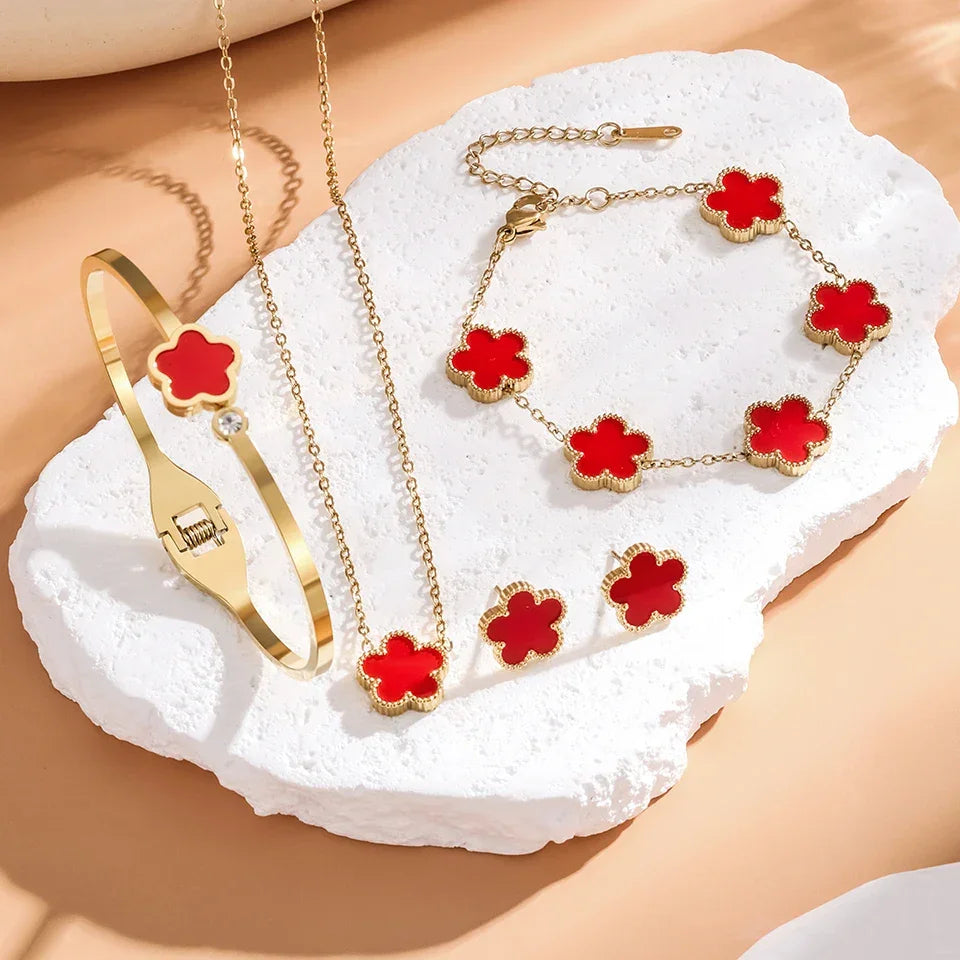 Flower Stainless Steel Jewelry Set for Women - Piña Colada