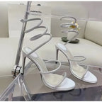 Fashion Snake Twine Around Crystal Women Sandals - Piña Colada