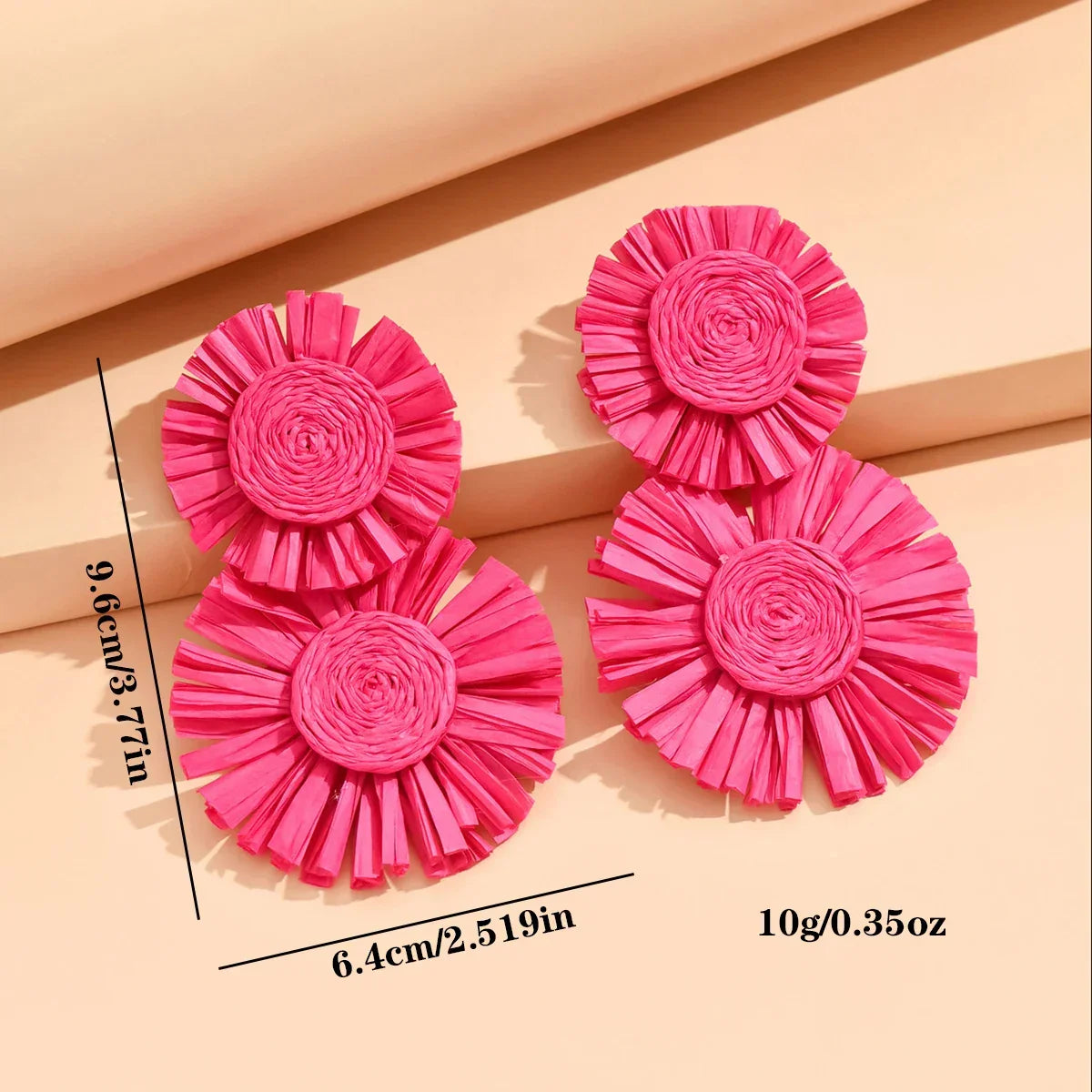 Sunflower Bohemian Hand-Woven Raffia Earrings - Piña Colada
