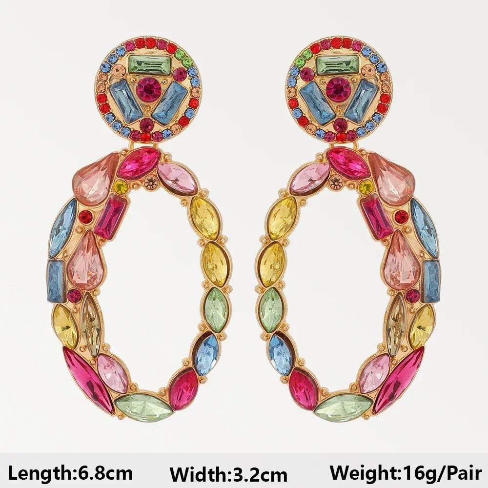 Boho Multicolor Beaded Crystal Dangle Earrings - Piña Colada